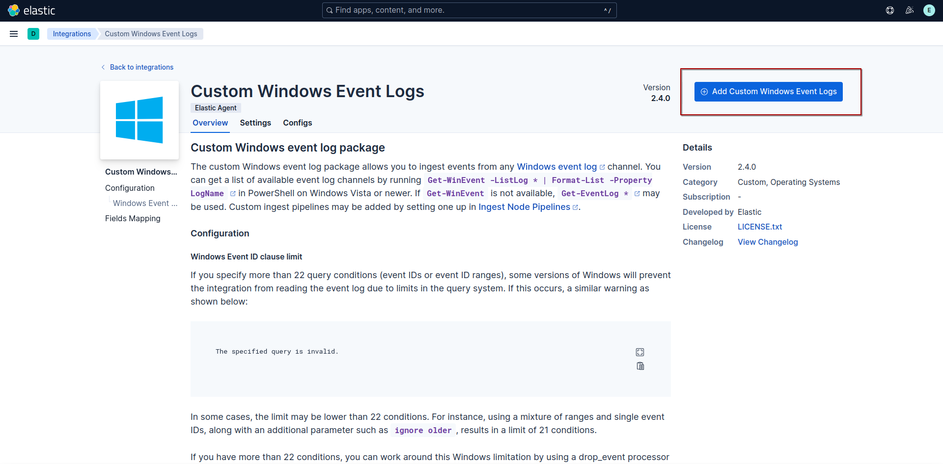 Custom Windows Event Logs Integration