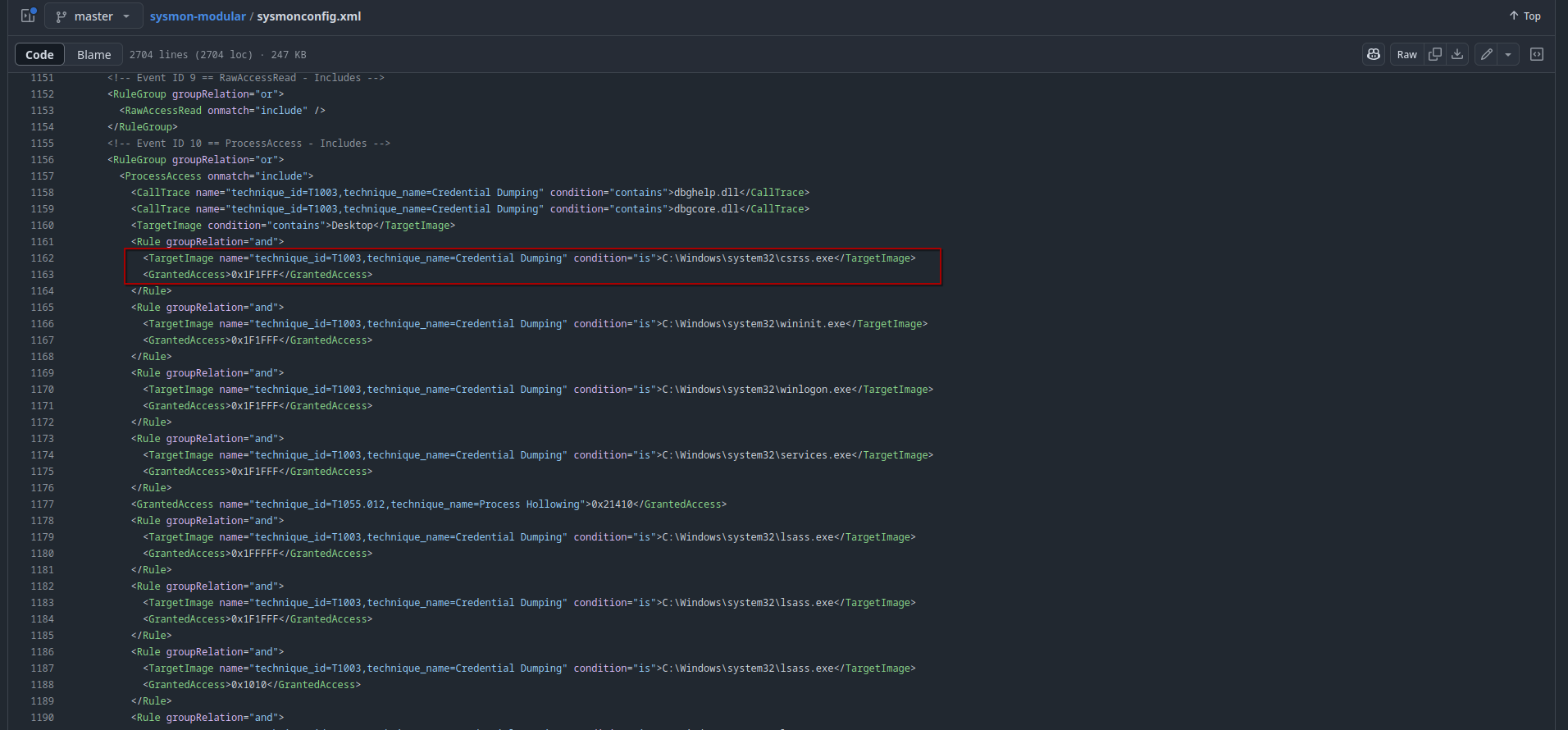 Sysmon Credential Dumping Rule Example