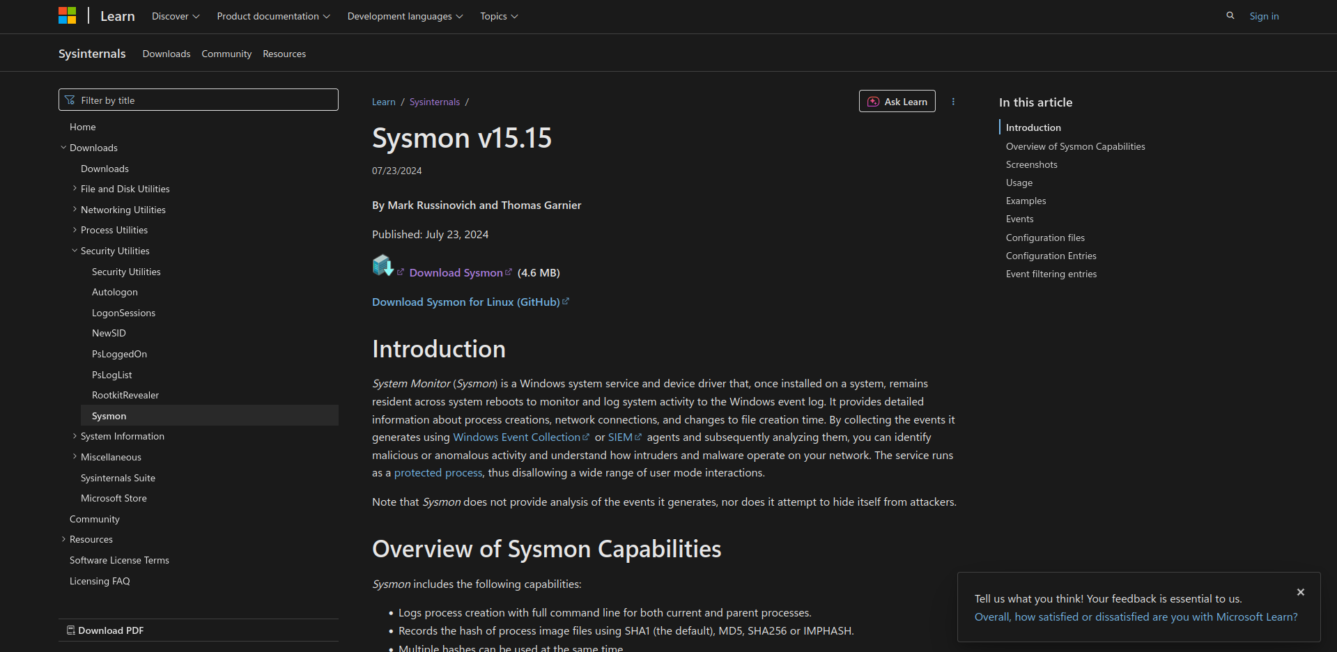 Sysmon Download Page